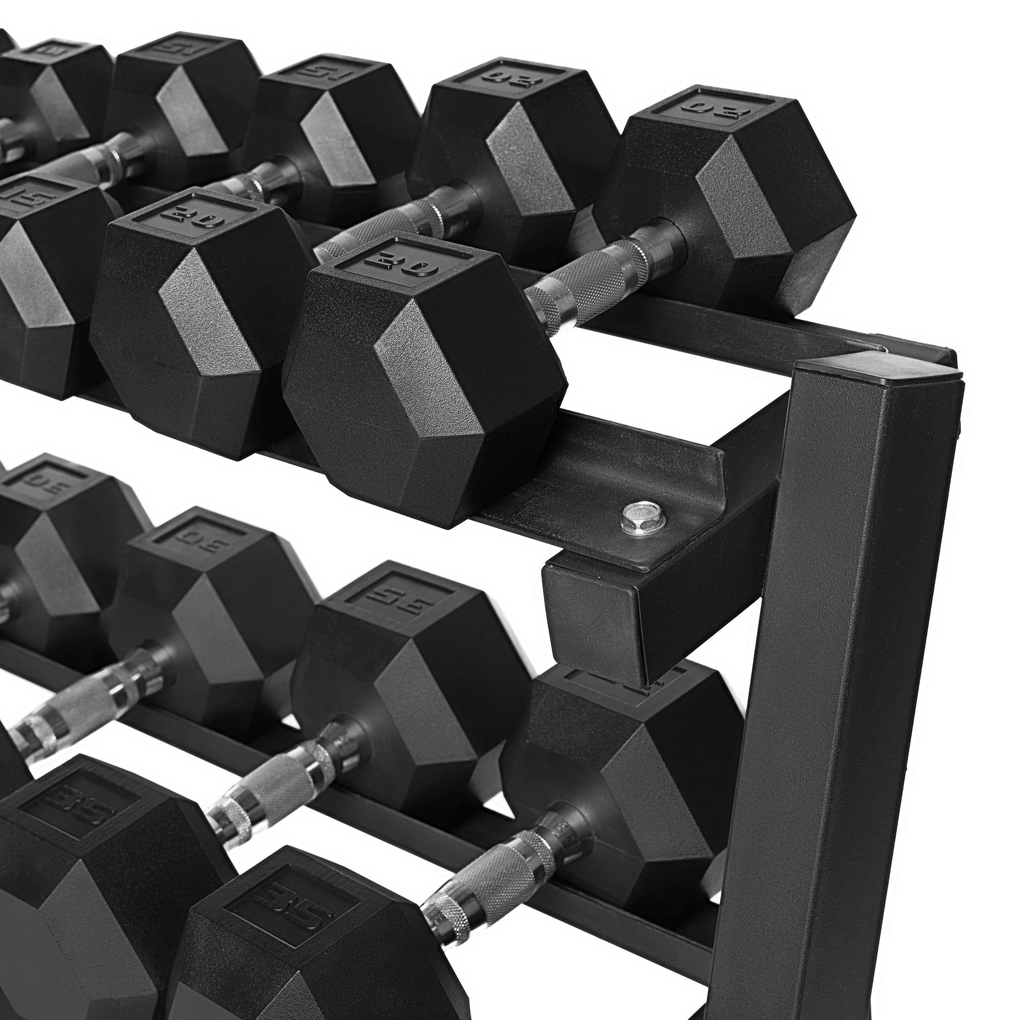 Rubber Hex Dumbbell Set & Stand Elevation Athletics